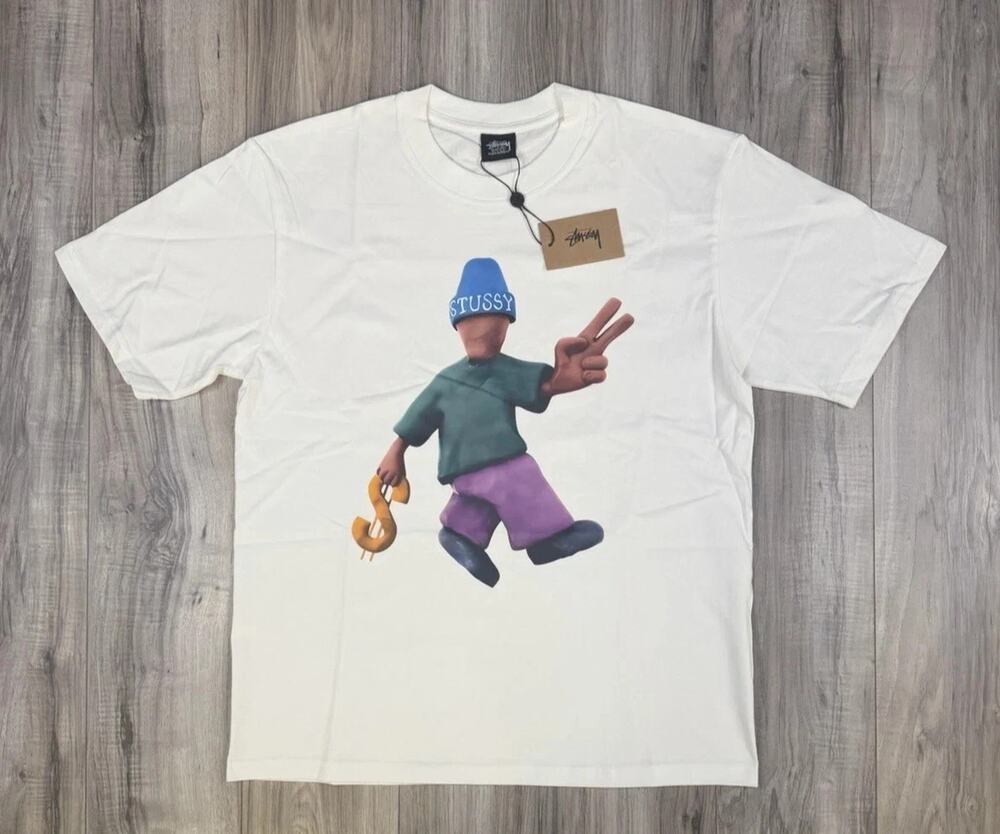 Stussy Peace & Prosperity Graphic T-Shirt Mens Size Medium White 100% Cotton NEW